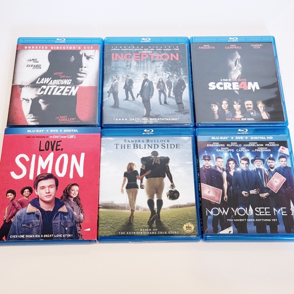 Lot of 6 Blu-Ray DVD Titles (Blind Side, Inception, Love Simon, etc)